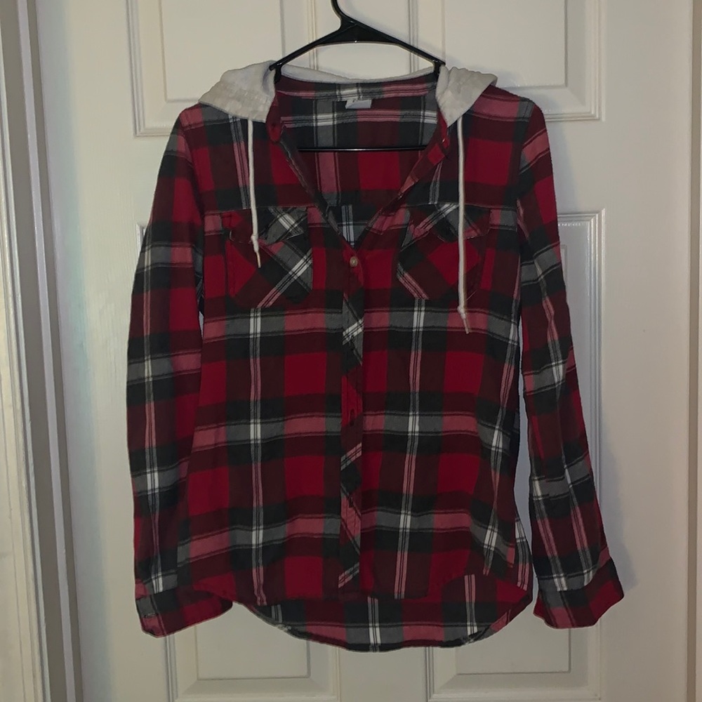 Empyre Flannel button down with hood